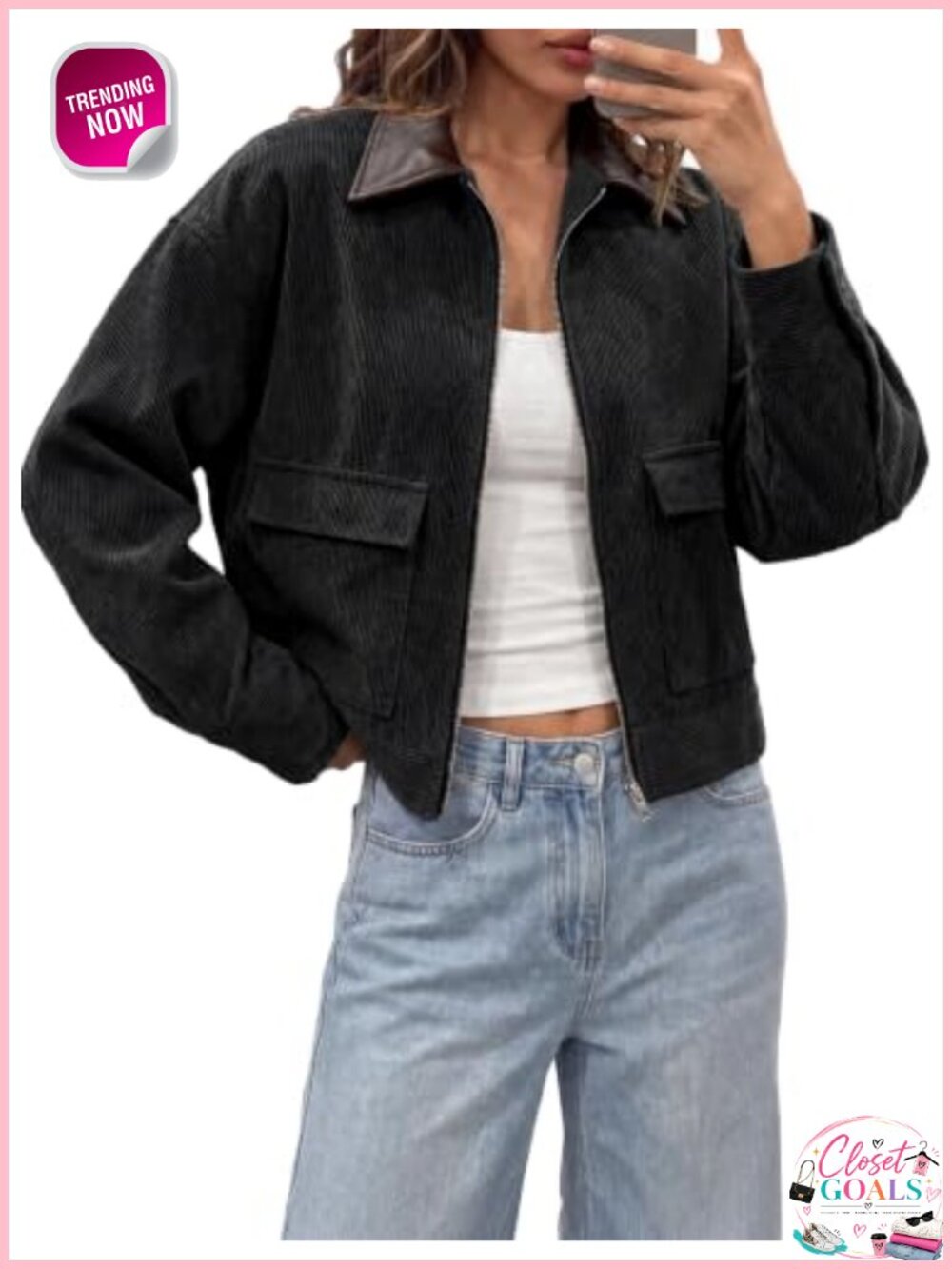 Cropped Corduroy Jacket Oversized Zip Up Barn Bomber Coat